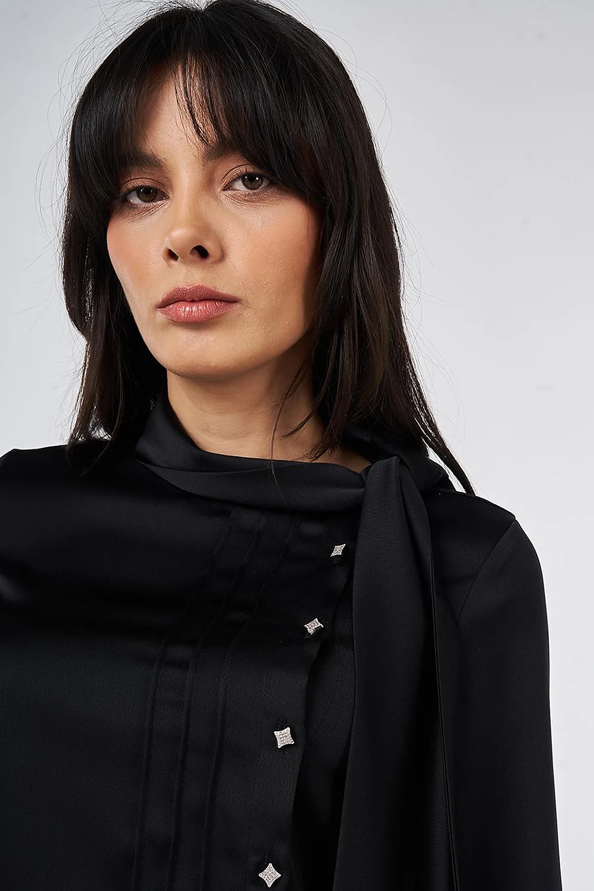 Shawl Collar Satin Elegant Blouse Black