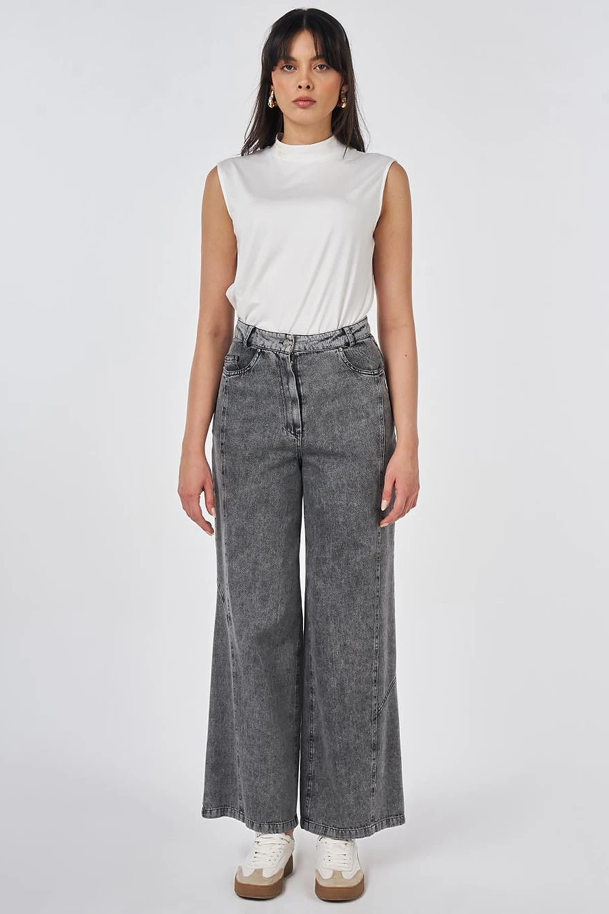 Washed Stitch-Detail Denim Pants Gray 