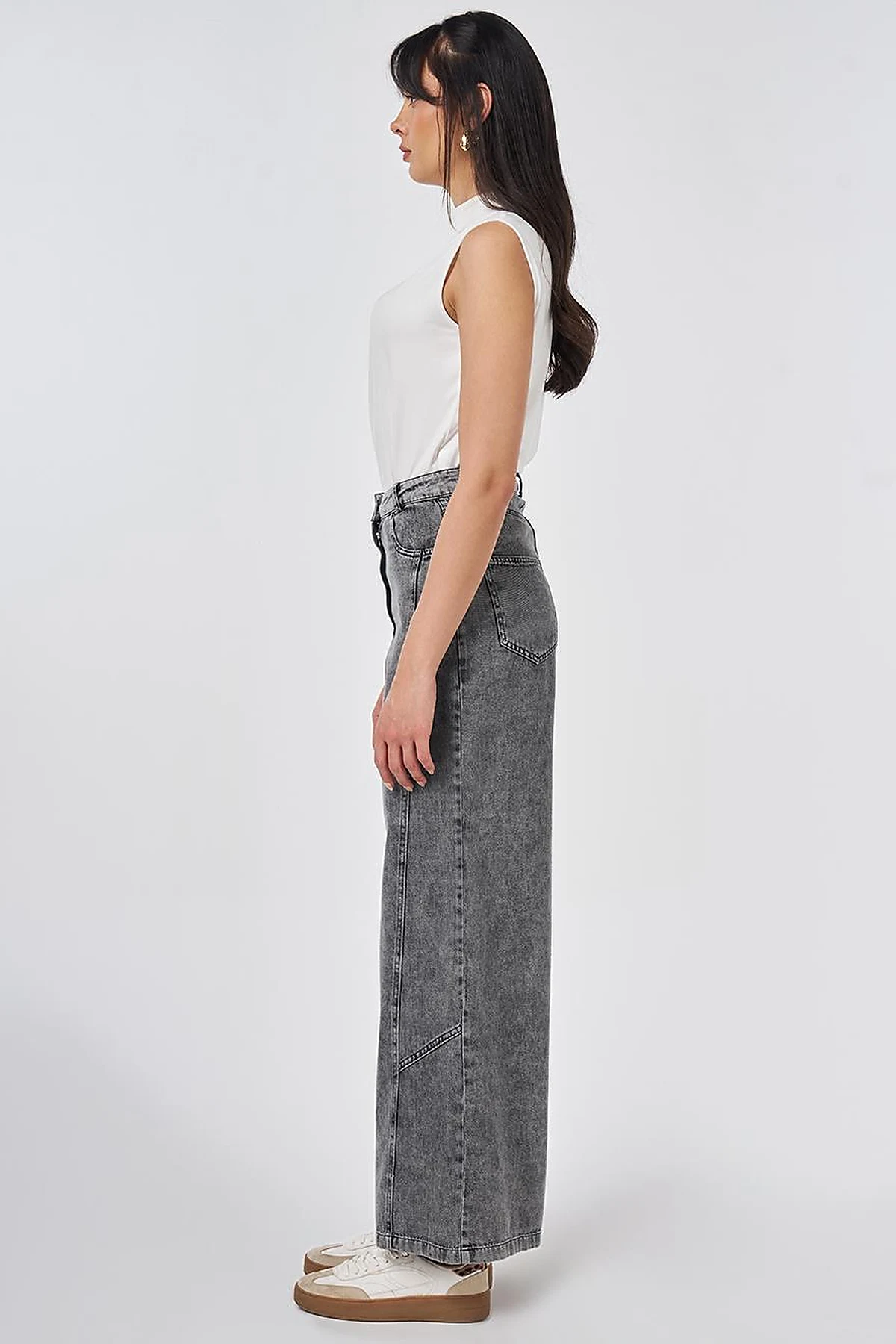 Washed Stitch-Detail Denim Pants Gray 