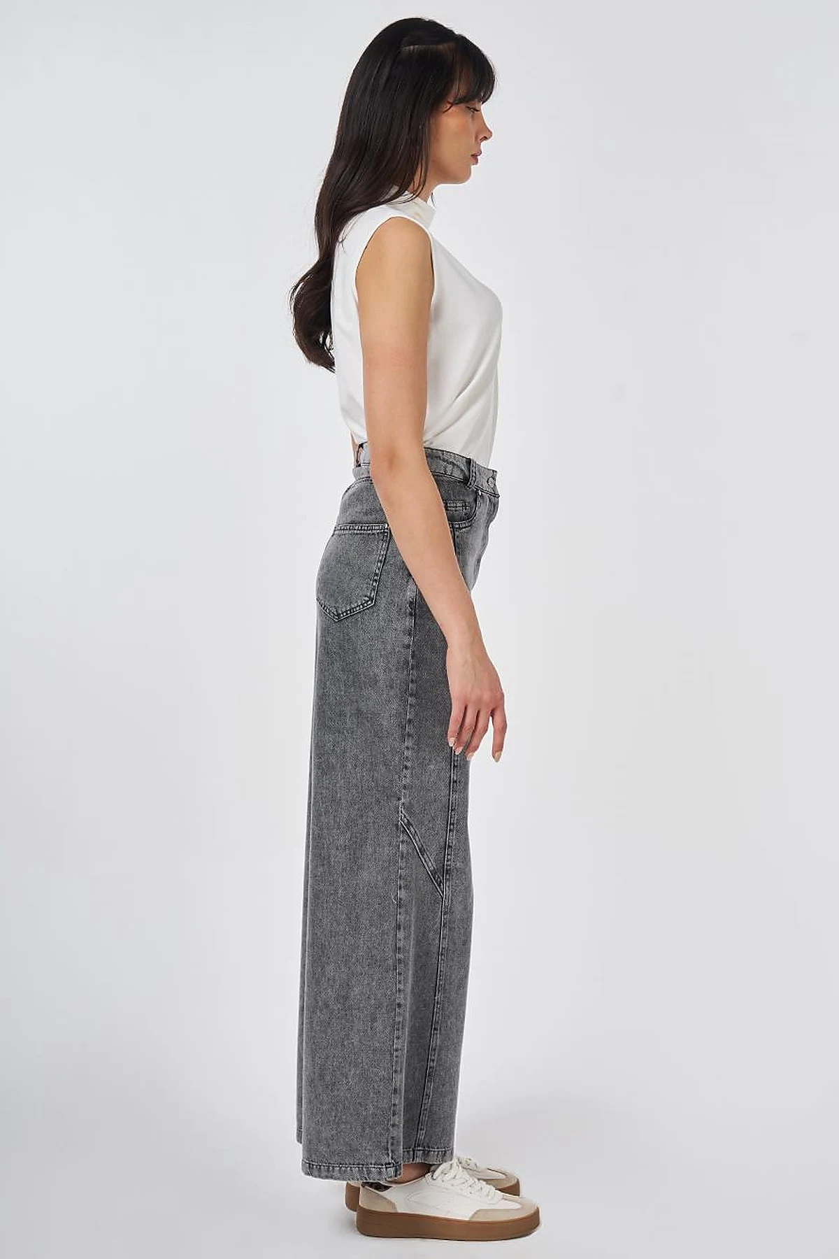 Washed Stitch-Detail Denim Pants Gray 