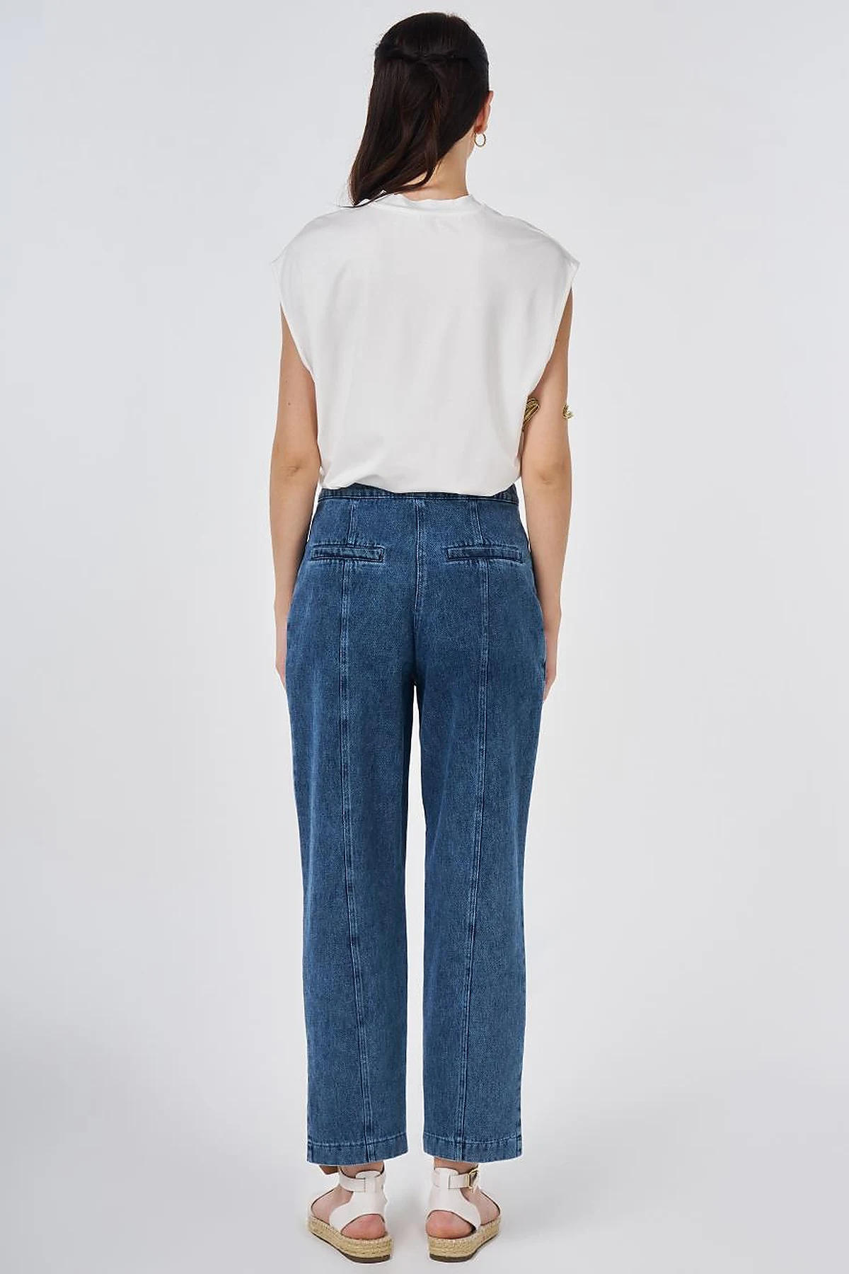 Washed Denim Trousers with Zippered Hems Blue 