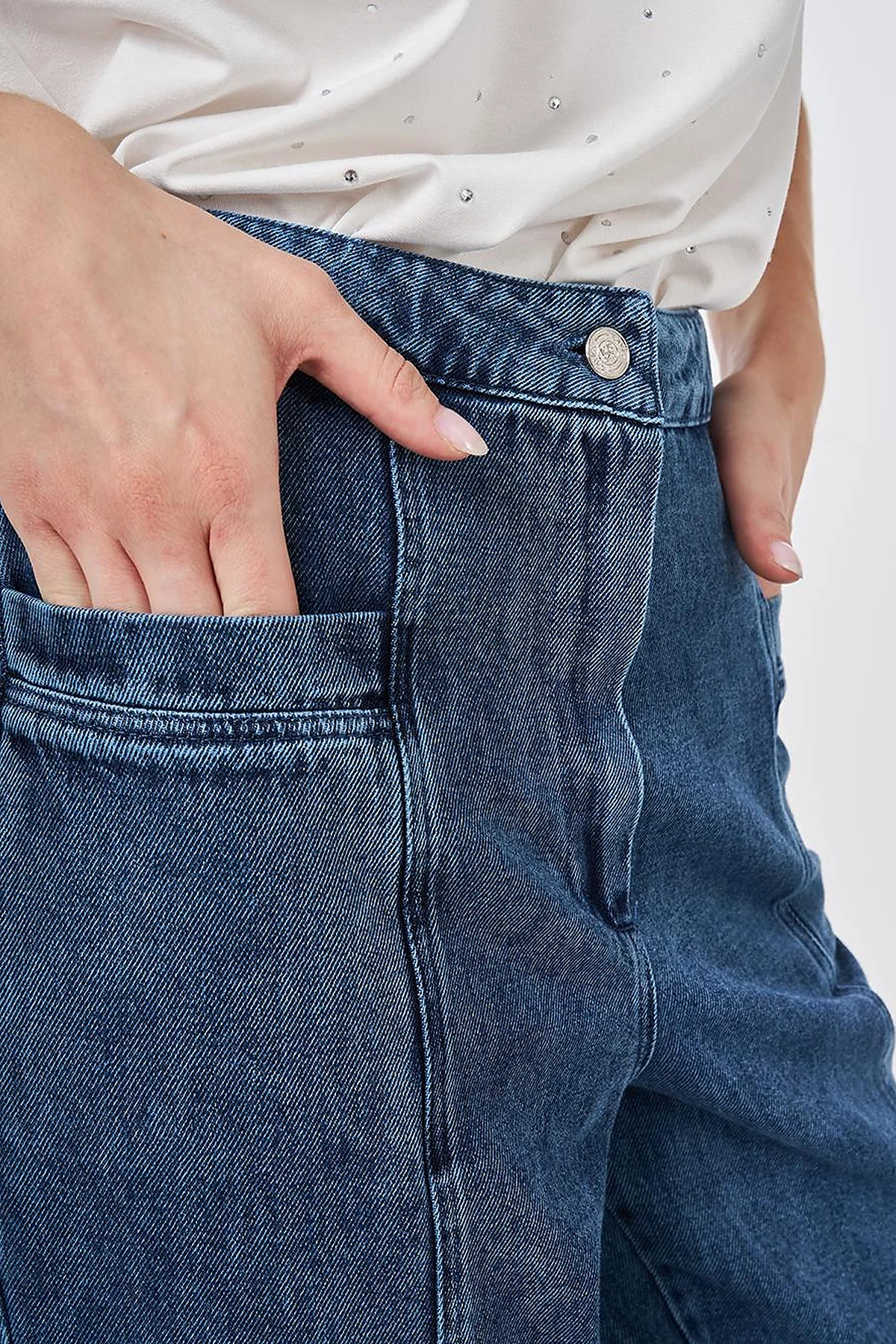 Washed Denim Trousers with Zippered Hems Blue 