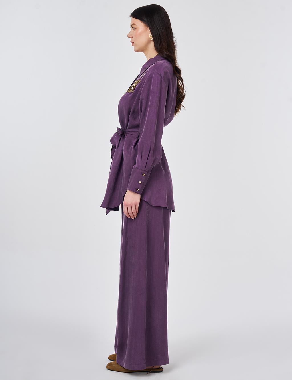 100% Lyocell Embroidered Two-Piece Set Eggplant Purple