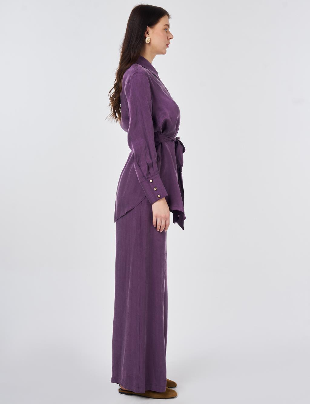 100% Lyocell Embroidered Two-Piece Set Eggplant Purple