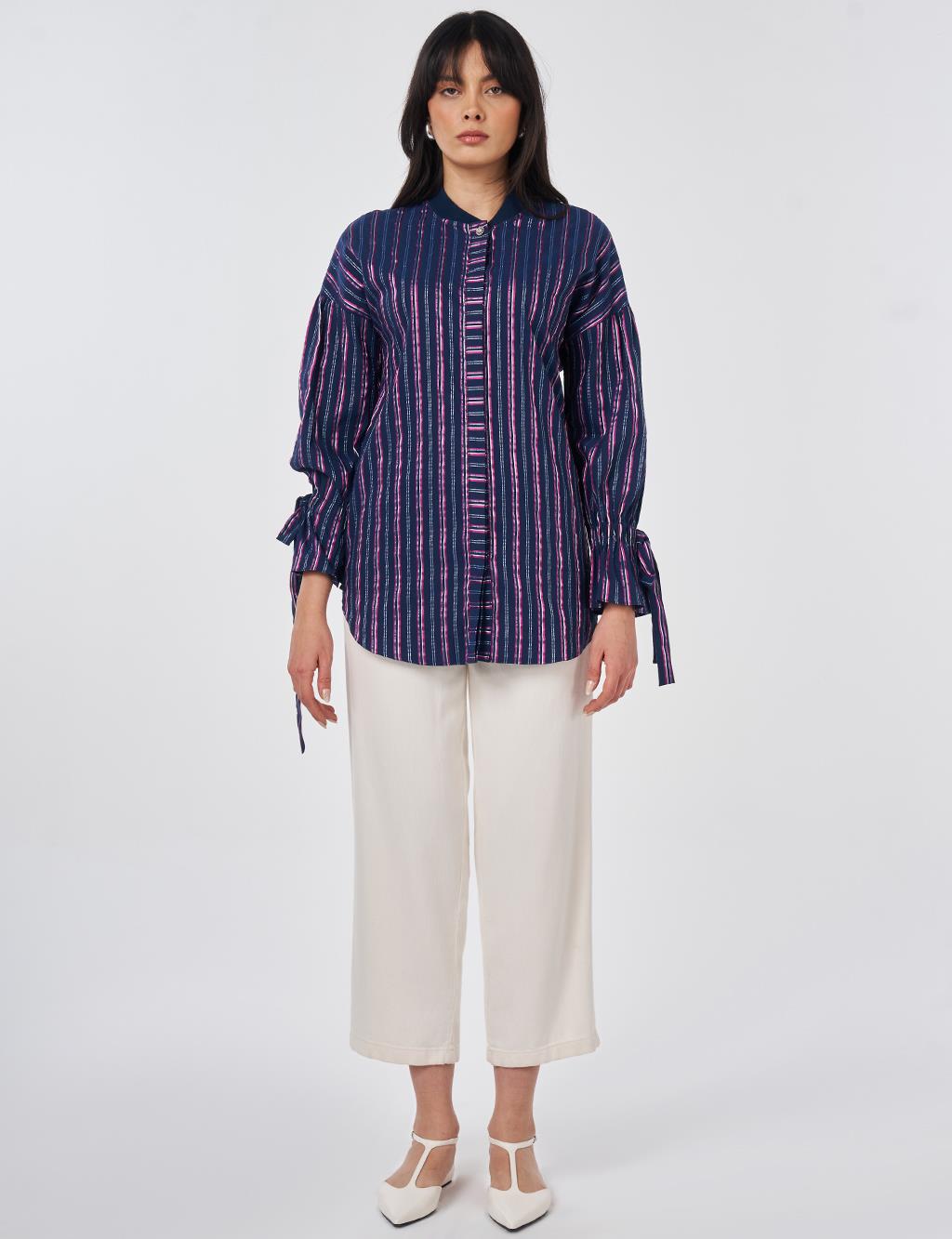 Cuff-Detail Cotton Tunic Dark Navy