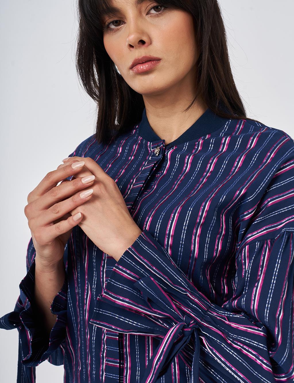 Cuff-Detail Cotton Tunic Dark Navy