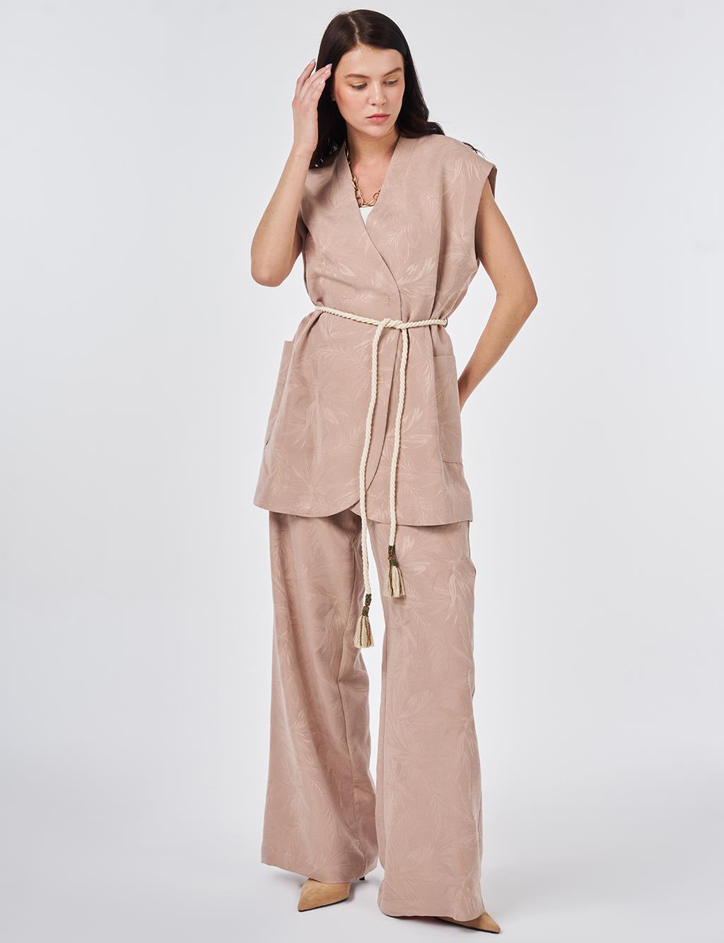 Modal Vest Set with Drawstring Belt Nude