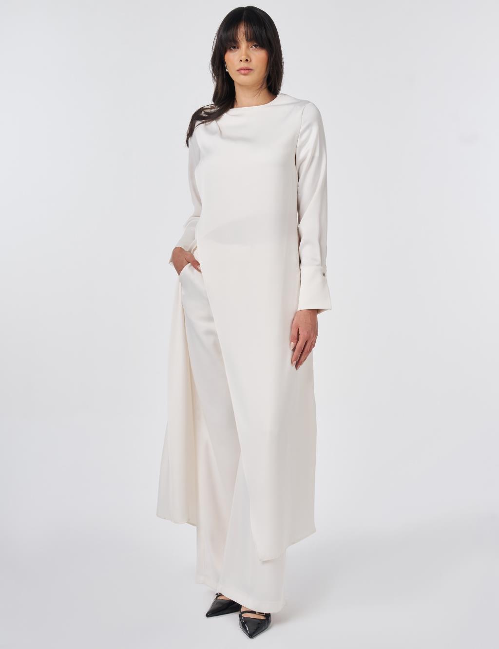 Metal Tokalı Saten İkili Takım Ekru