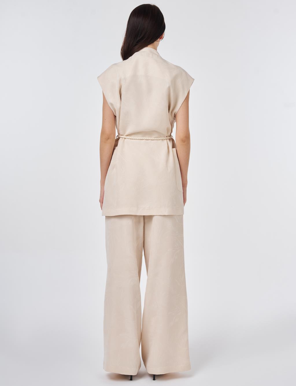Modal Vest Set with Drawstring Belt Cream