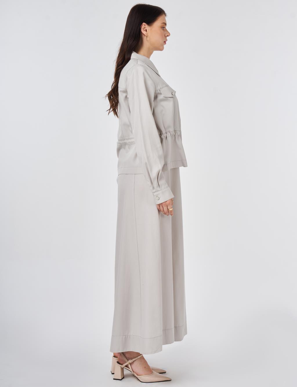 Punto Dikişli Lyocell Pamuk İkili Takım Açık Gri