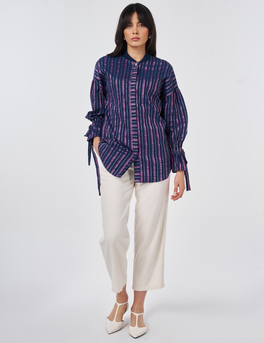 Cuff-Detail Cotton Tunic Dark Navy