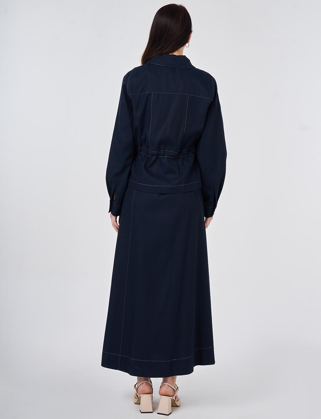 Punto Dikişli Lyocell Pamuk İkili Takım Koyu Lacivert