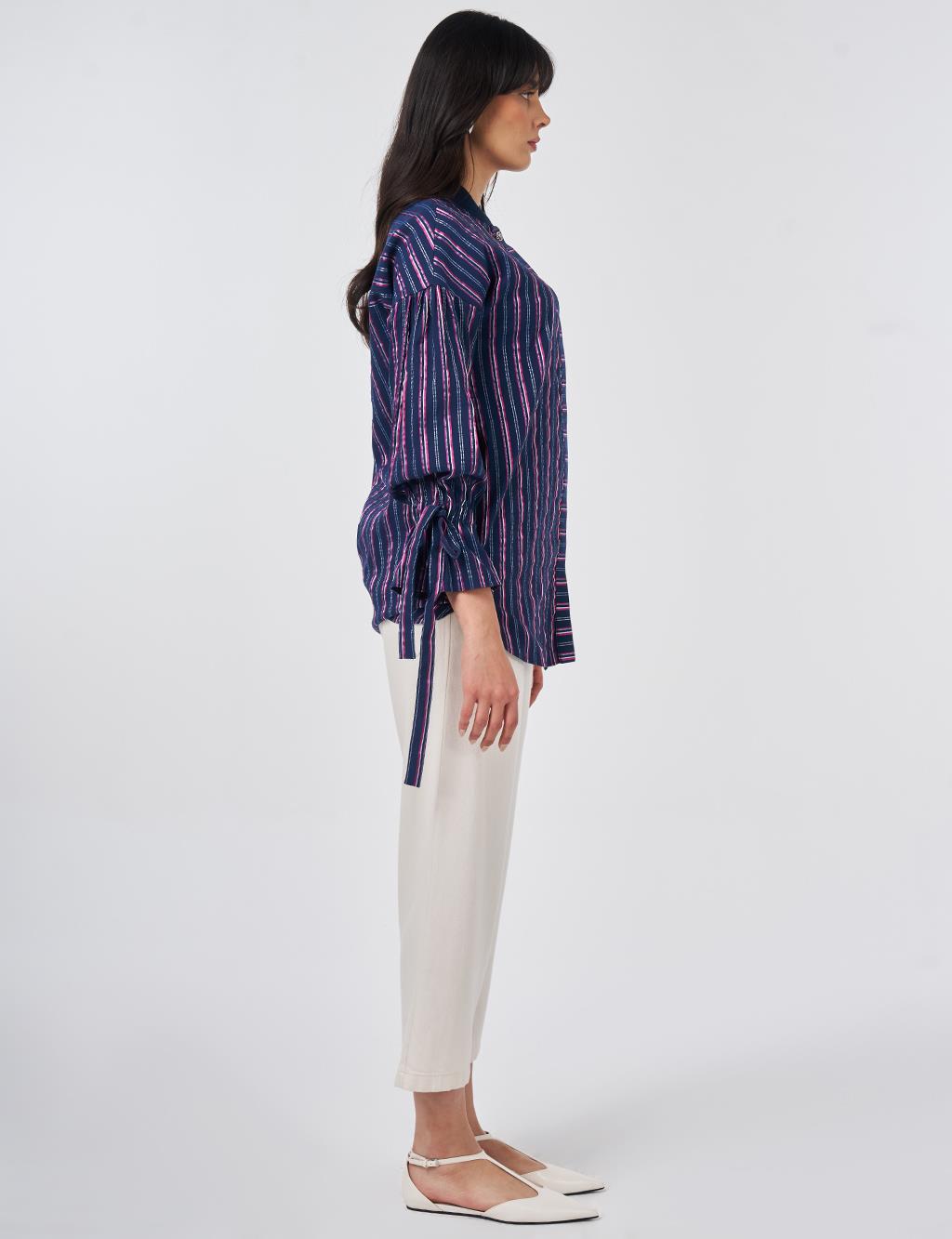 Cuff-Detail Cotton Tunic Dark Navy