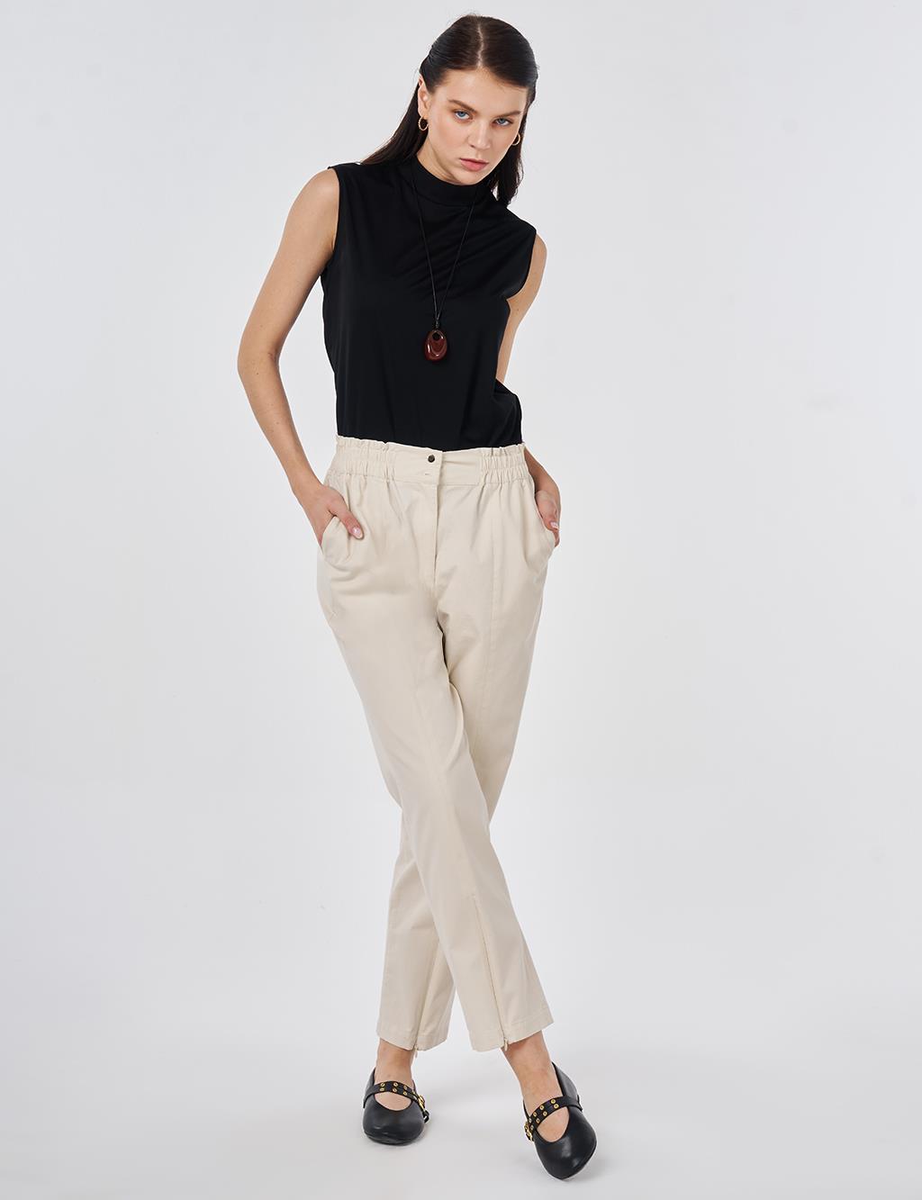 Zippered Hem Carrot Pants Cream