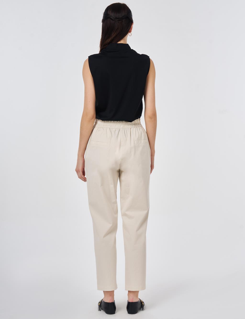 Zippered Hem Carrot Pants Cream