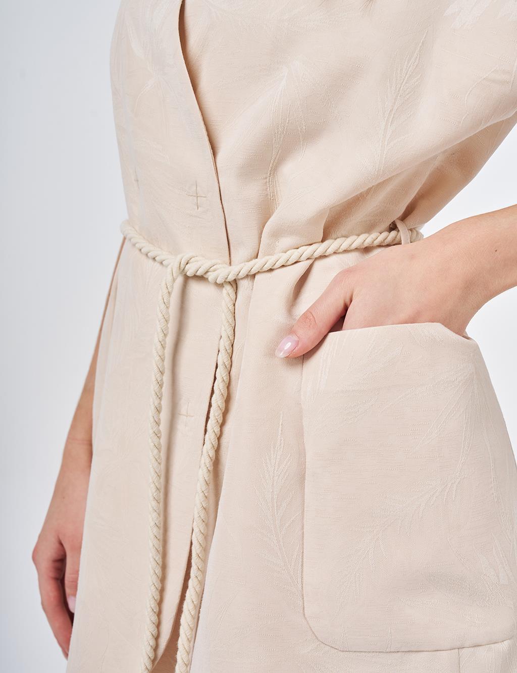 Modal Vest Set with Drawstring Belt Cream