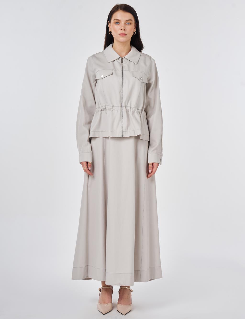 Punto Dikişli Lyocell Pamuk İkili Takım Açık Gri