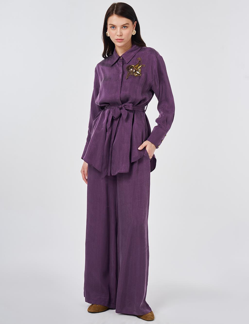 100% Lyocell Embroidered Two-Piece Set Eggplant Purple