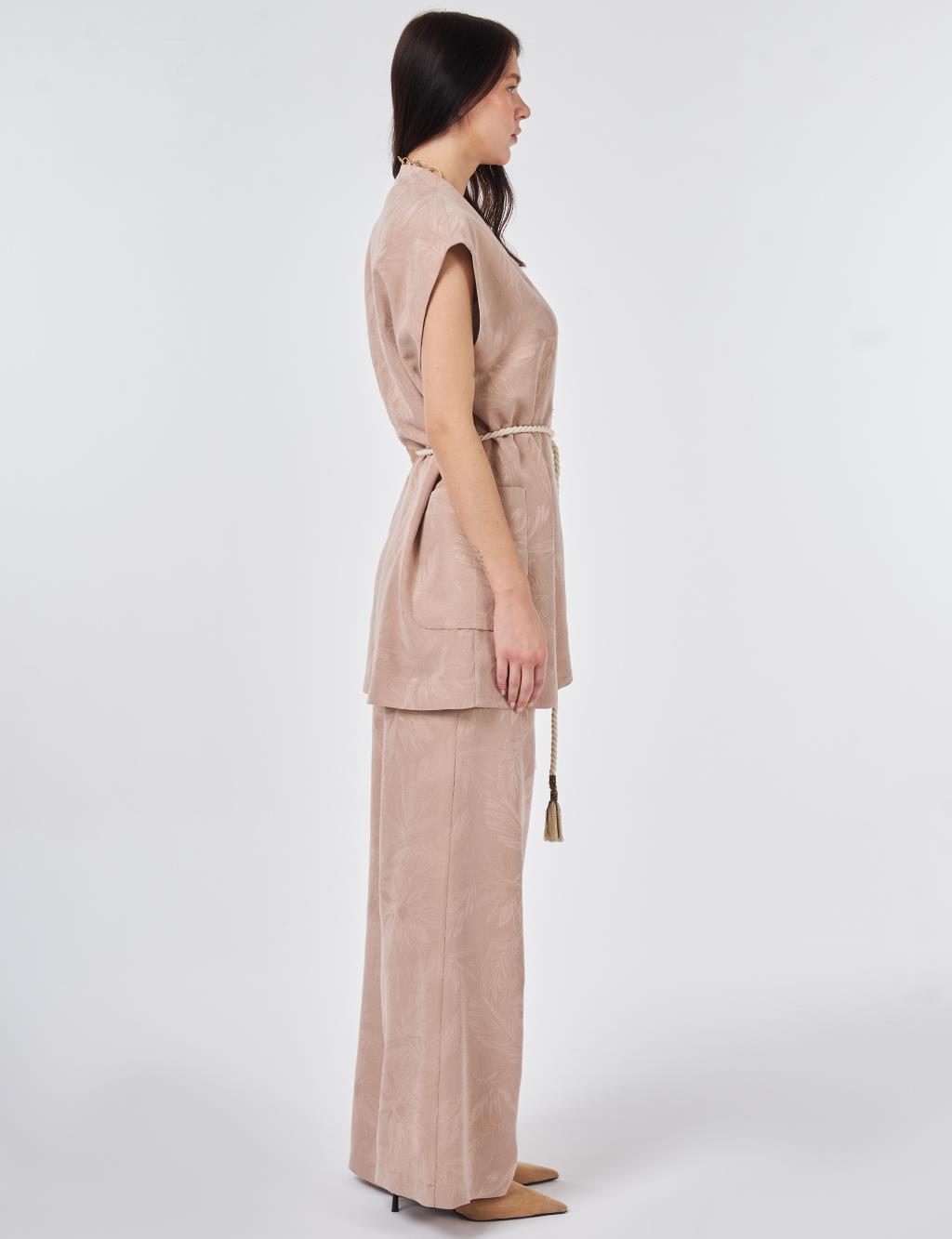 Modal Vest Set with Drawstring Belt Nude