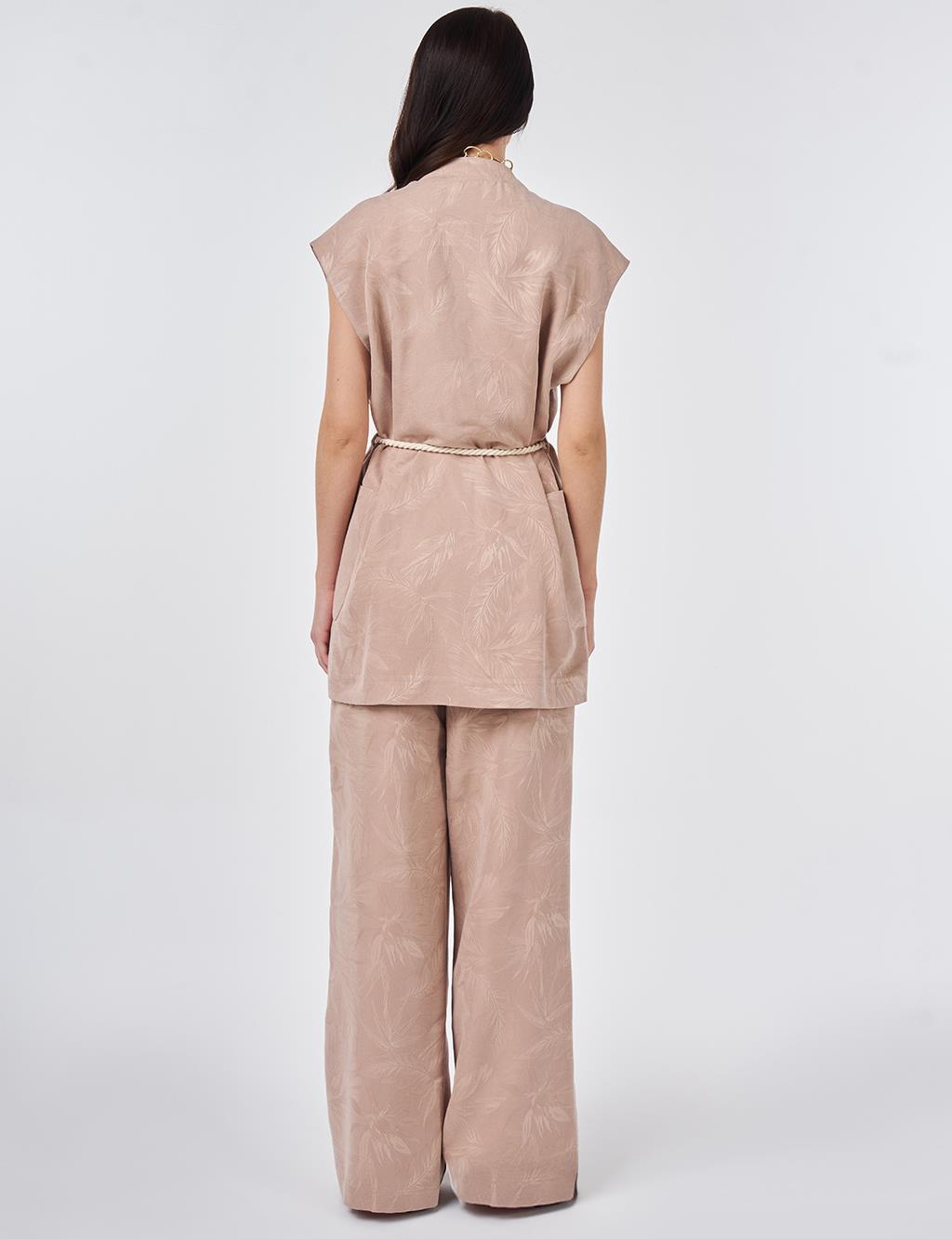 Modal Vest Set with Drawstring Belt Nude