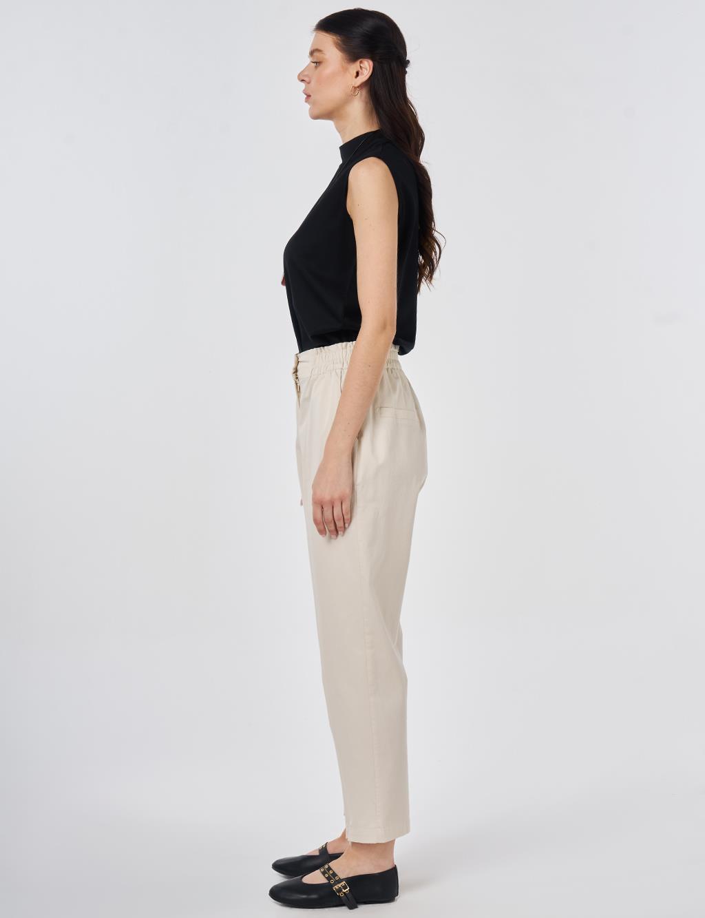 Zippered Hem Carrot Pants Cream