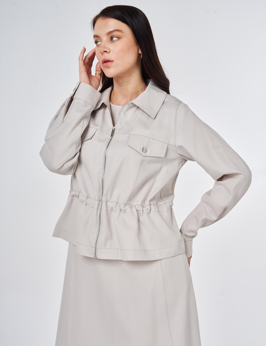 Punto Dikişli Lyocell Pamuk İkili Takım Açık Gri