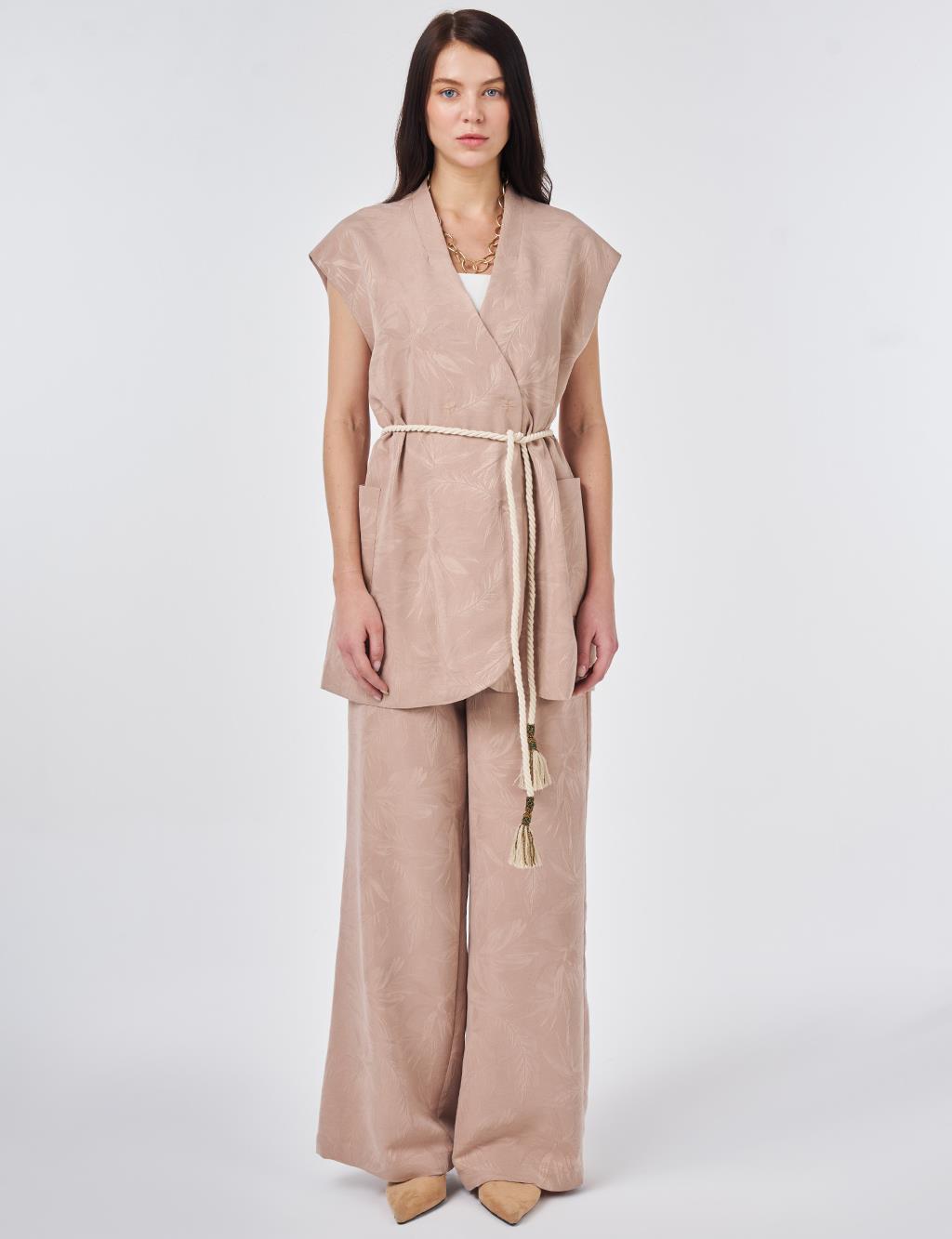 Modal Vest Set with Drawstring Belt Nude