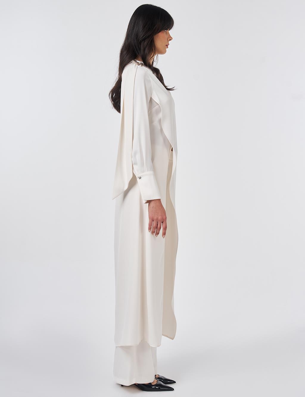 Metal Tokalı Saten İkili Takım Ekru