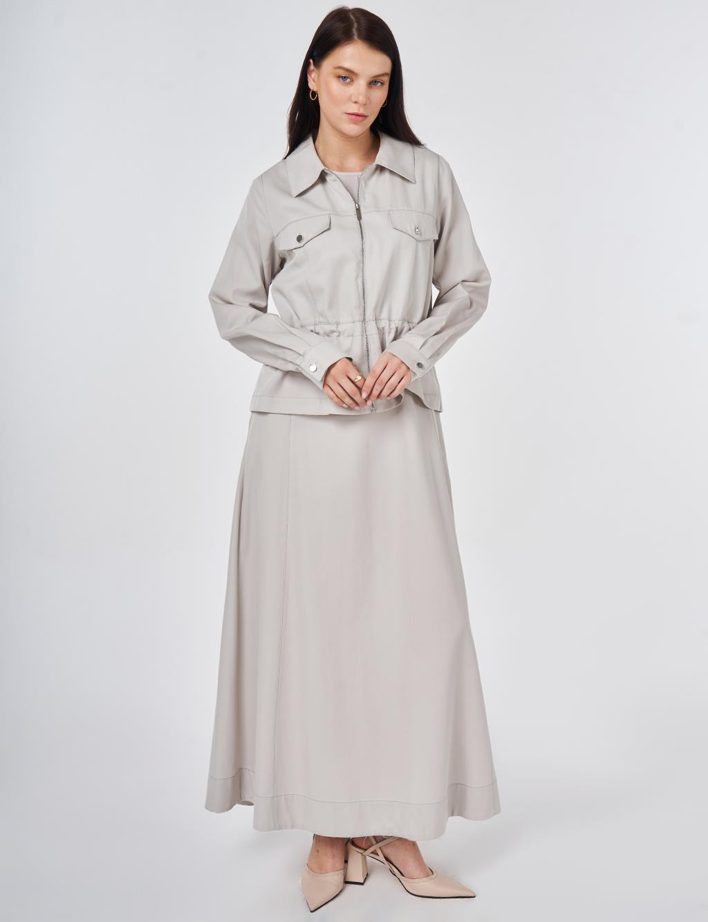 Punto Dikişli Lyocell Pamuk İkili Takım Açık Gri