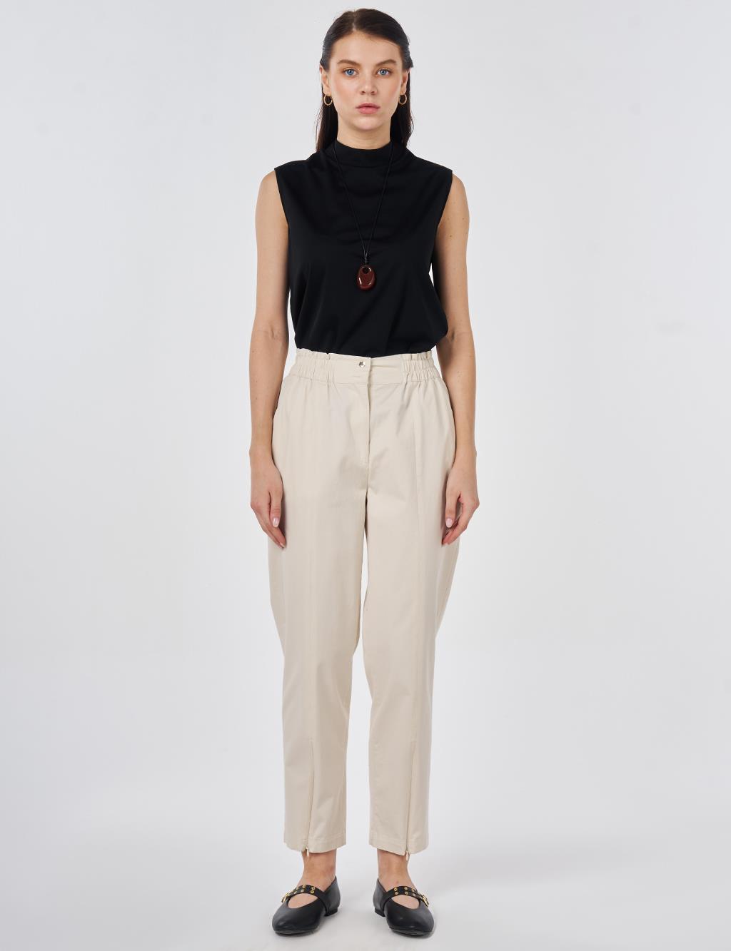 Zippered Hem Carrot Pants Cream