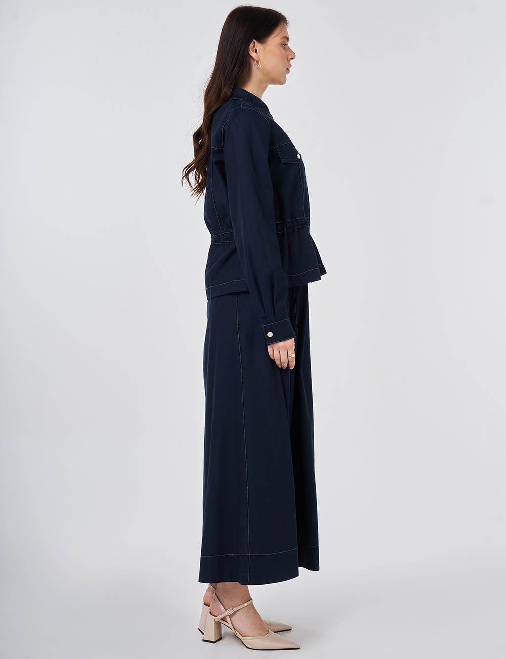 Punto Dikişli Lyocell Pamuk İkili Takım Koyu Lacivert