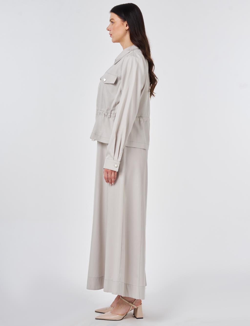 Punto Dikişli Lyocell Pamuk İkili Takım Açık Gri