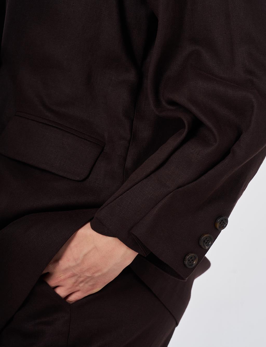 Kapak Cepli Lyocell Keten İkili Takım Koyu Kahve