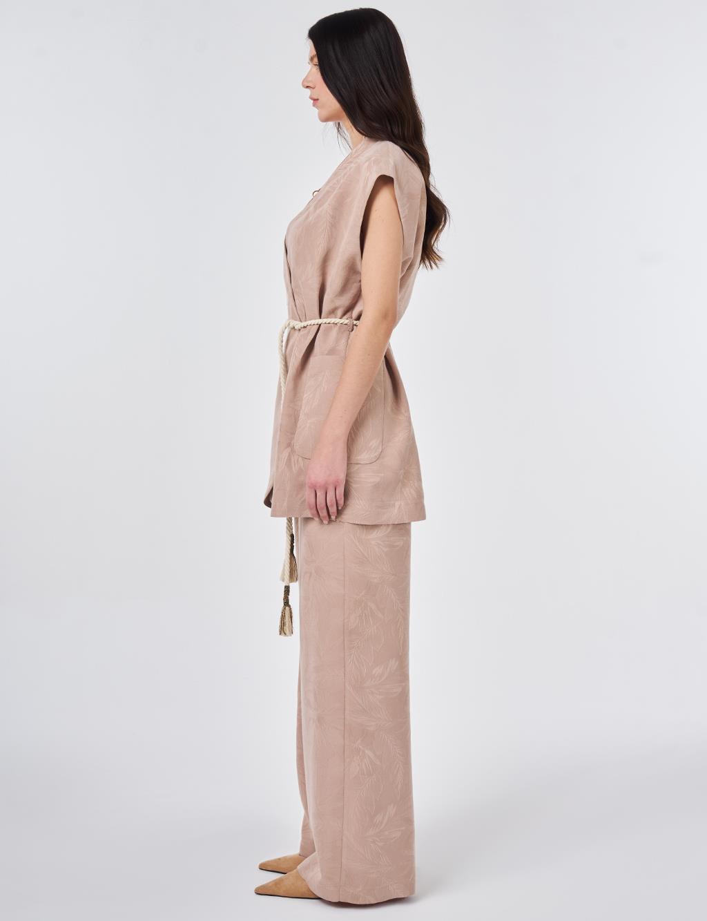 Modal Vest Set with Drawstring Belt Nude