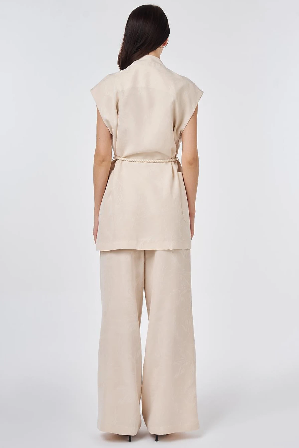 Modal Vest Set with Drawstring Belt Cream