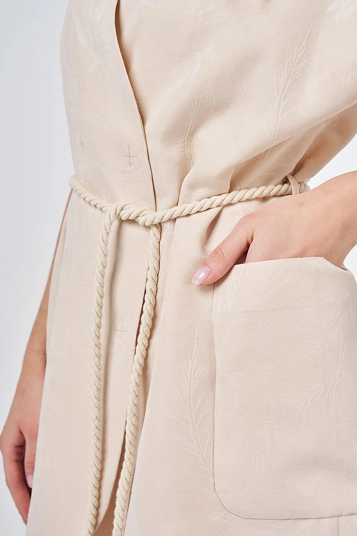 Modal Vest Set with Drawstring Belt Cream