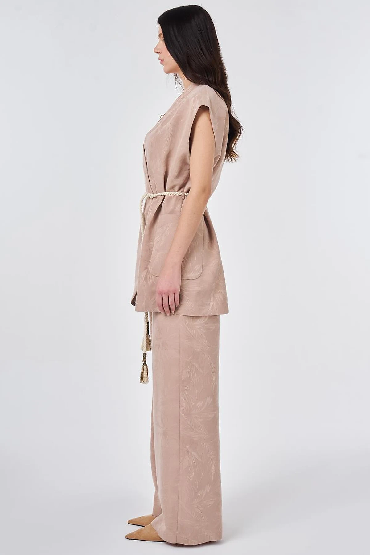 Modal Vest Set with Drawstring Belt Nude