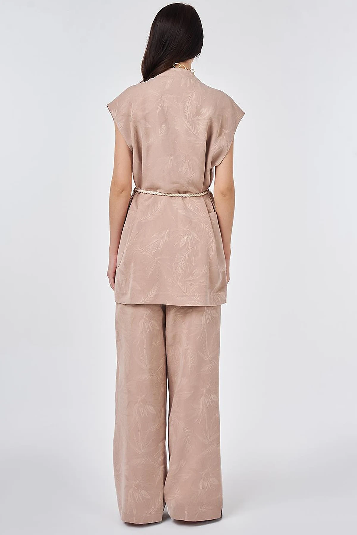 Modal Vest Set with Drawstring Belt Nude