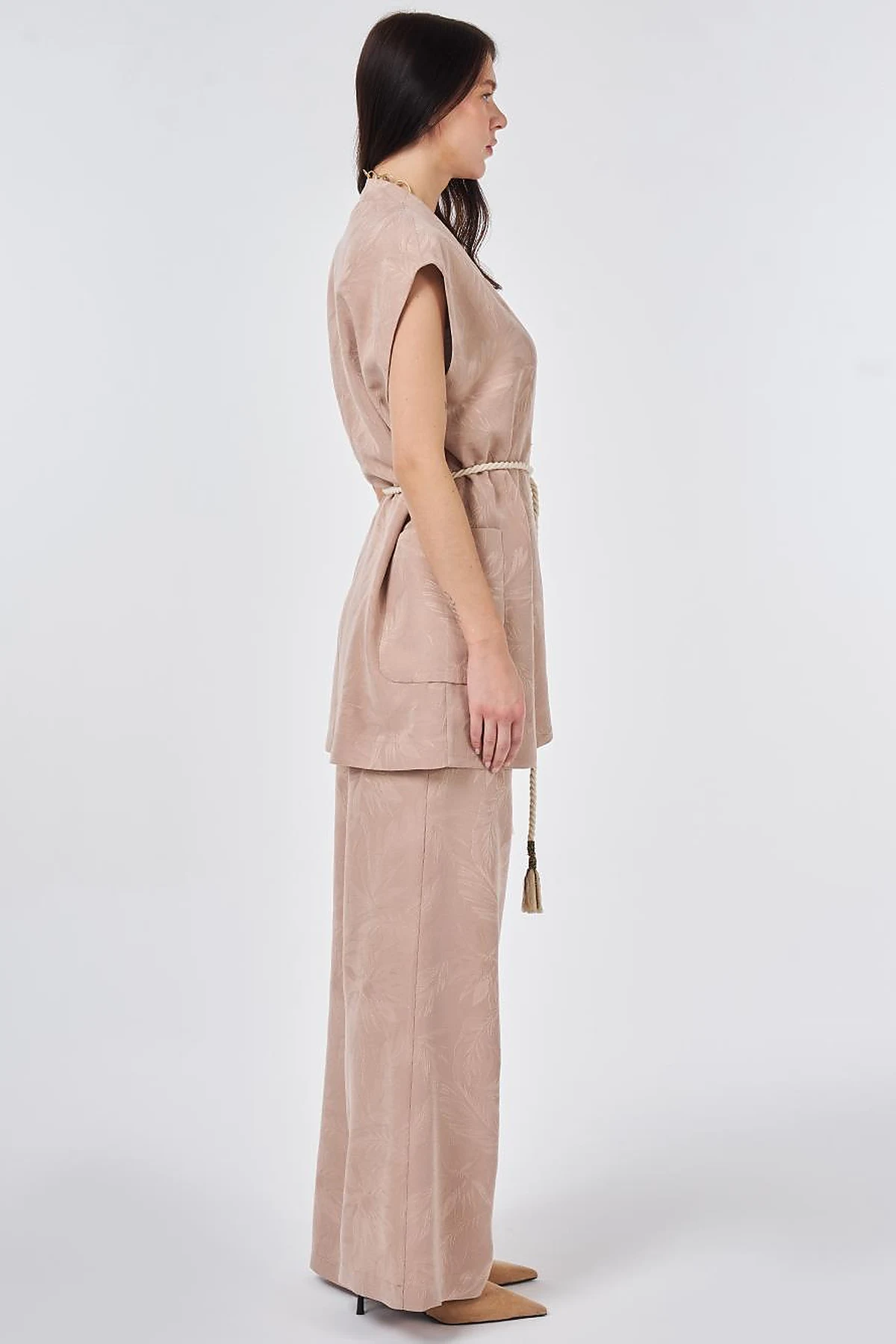 Modal Vest Set with Drawstring Belt Nude