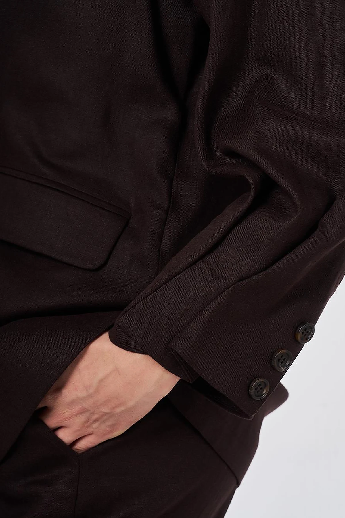 Lyocell Linen Two-Piece Set with Flap Pockets Dark Brown