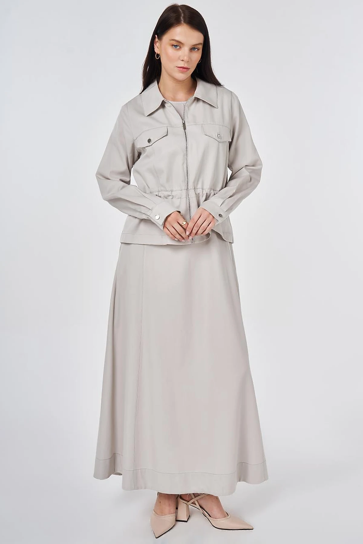 Punto Stitched Lyocell Cotton Two-Piece Set Light Gray