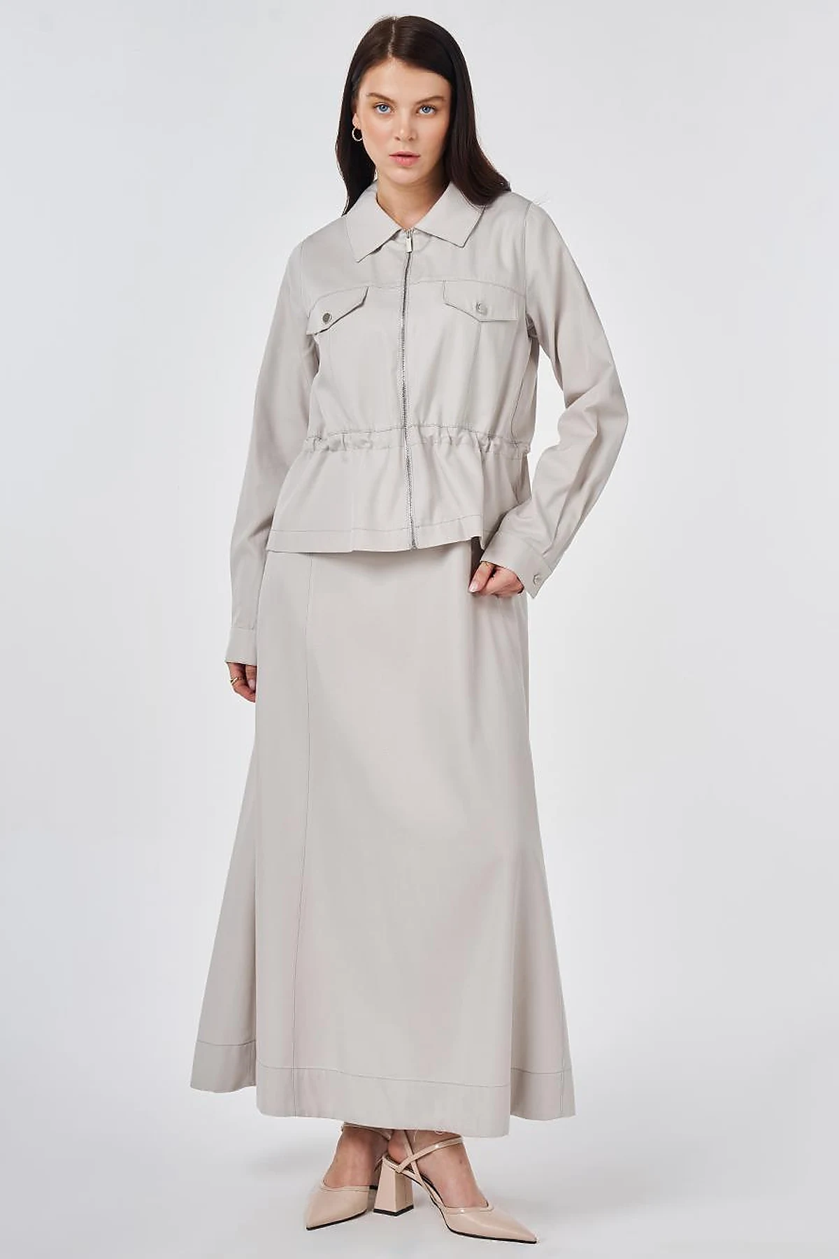 Punto Stitched Lyocell Cotton Two-Piece Set Light Gray