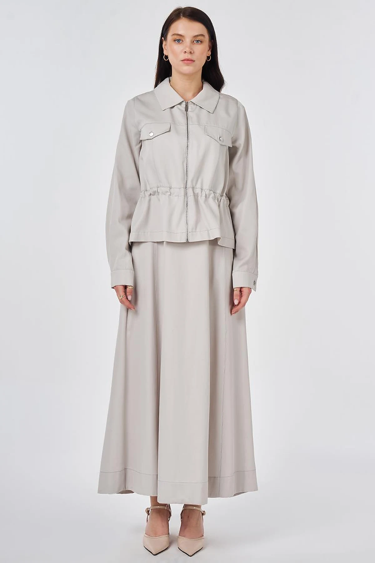 Punto Stitched Lyocell Cotton Two-Piece Set Light Gray