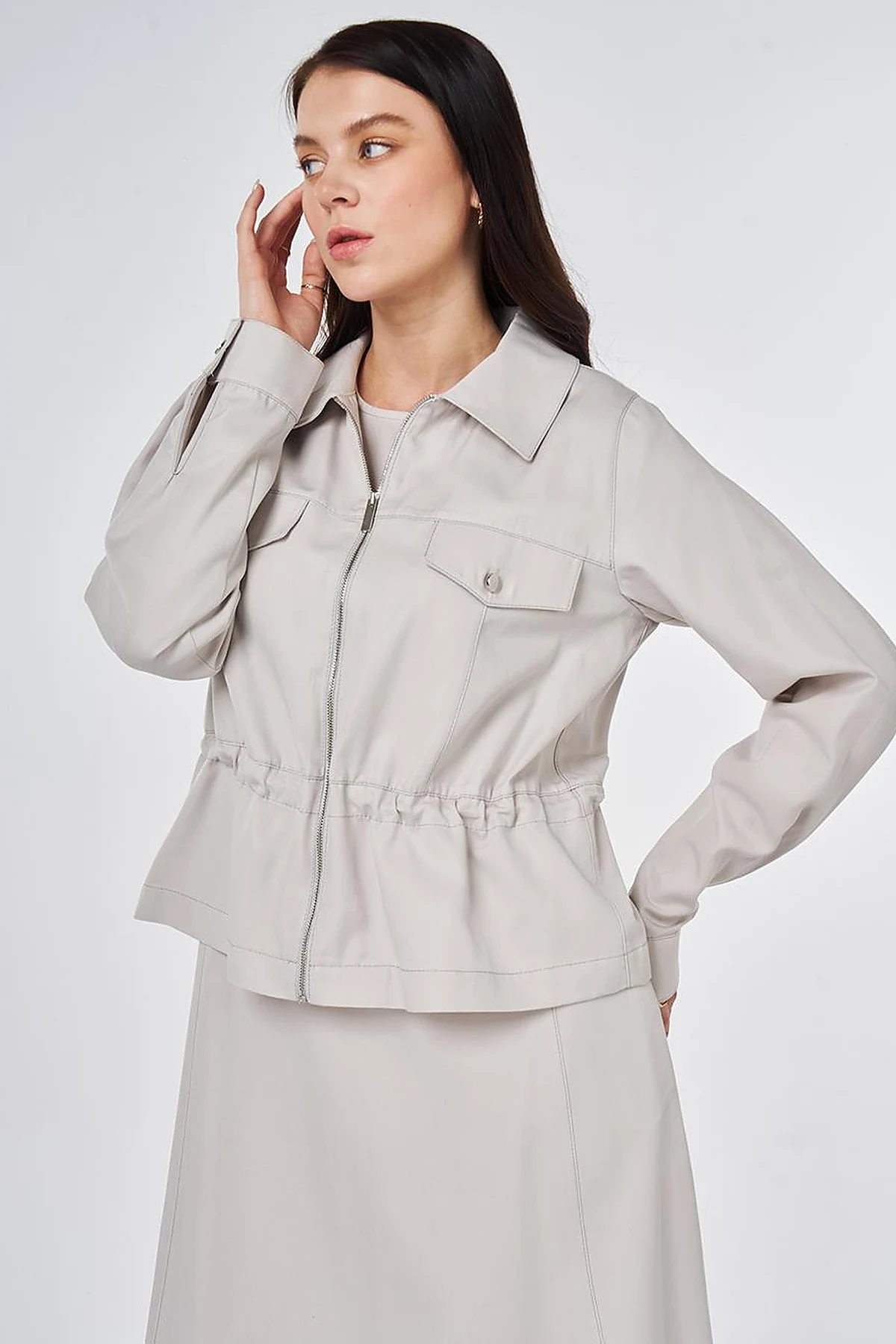 Punto Stitched Lyocell Cotton Two-Piece Set Light Gray