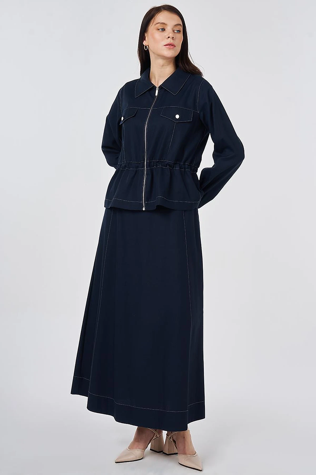 Punto Stitched Lyocell Cotton Two-Piece Set Dark Navy