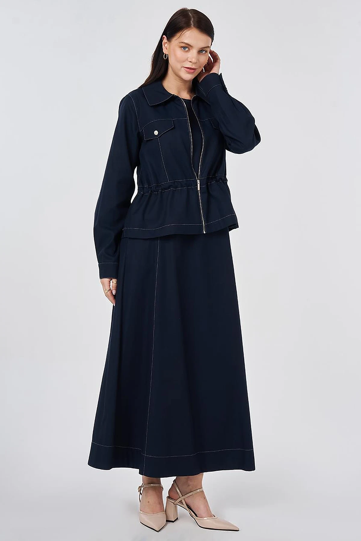 Punto Stitched Lyocell Cotton Two-Piece Set Dark Navy