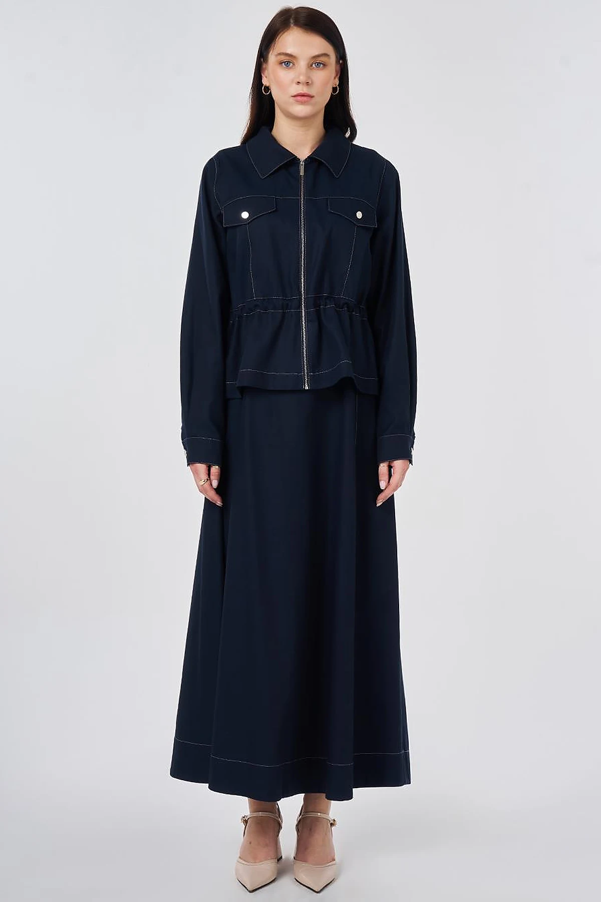 Punto Stitched Lyocell Cotton Two-Piece Set Dark Navy