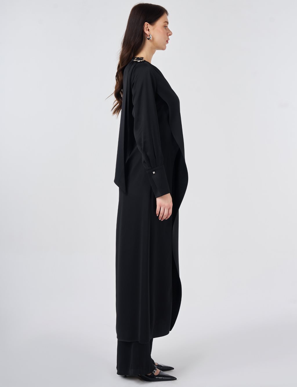 Metal Tokalı Saten İkili Takım Siyah 