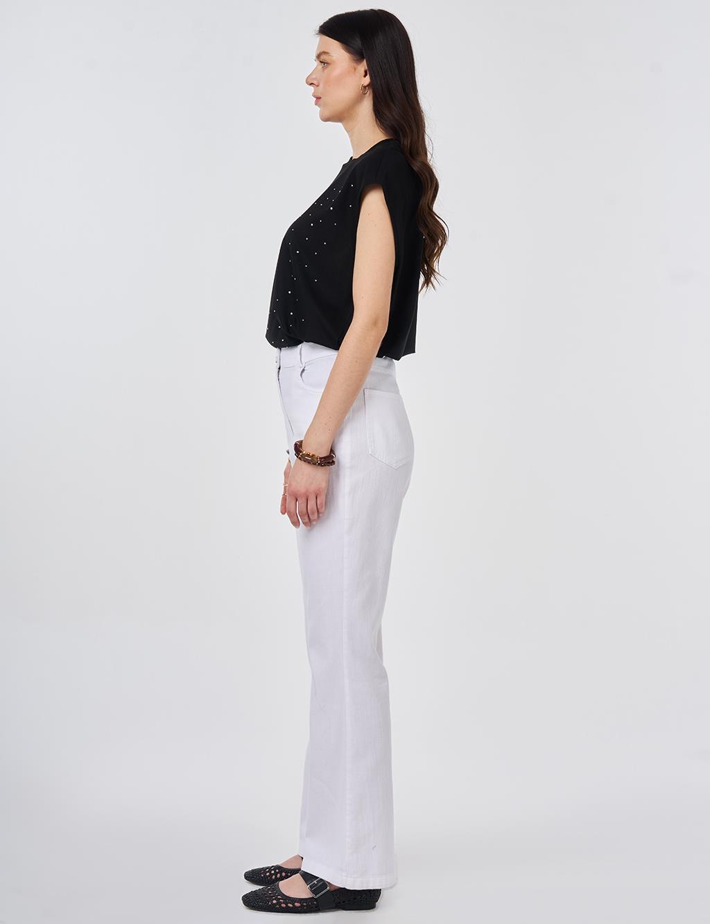 Flared Denim Pants Optical White