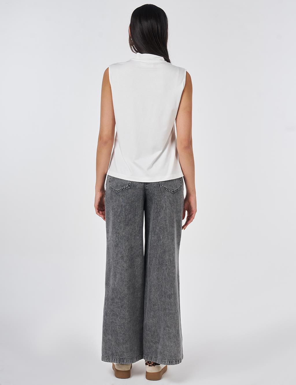 Short Stand-Up Collar Viscose T-shirt Optical White